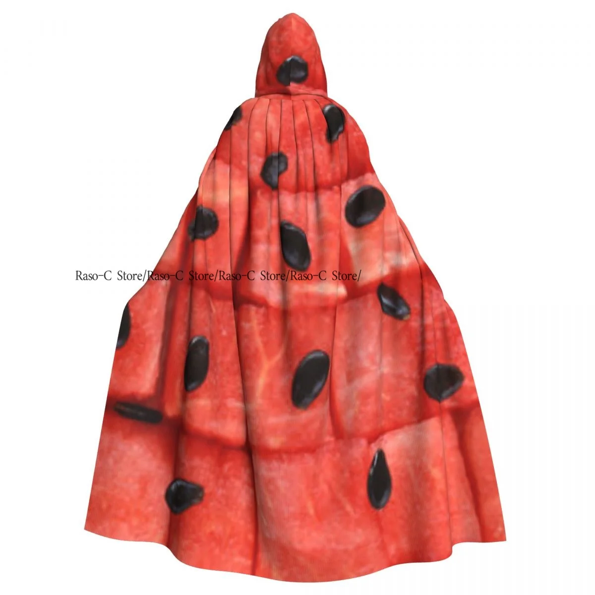 Unisex Witch Party Reversible Hooded Adult Vampires Cape Cloak Diced Red Watermelon Laid Out Black Seeds