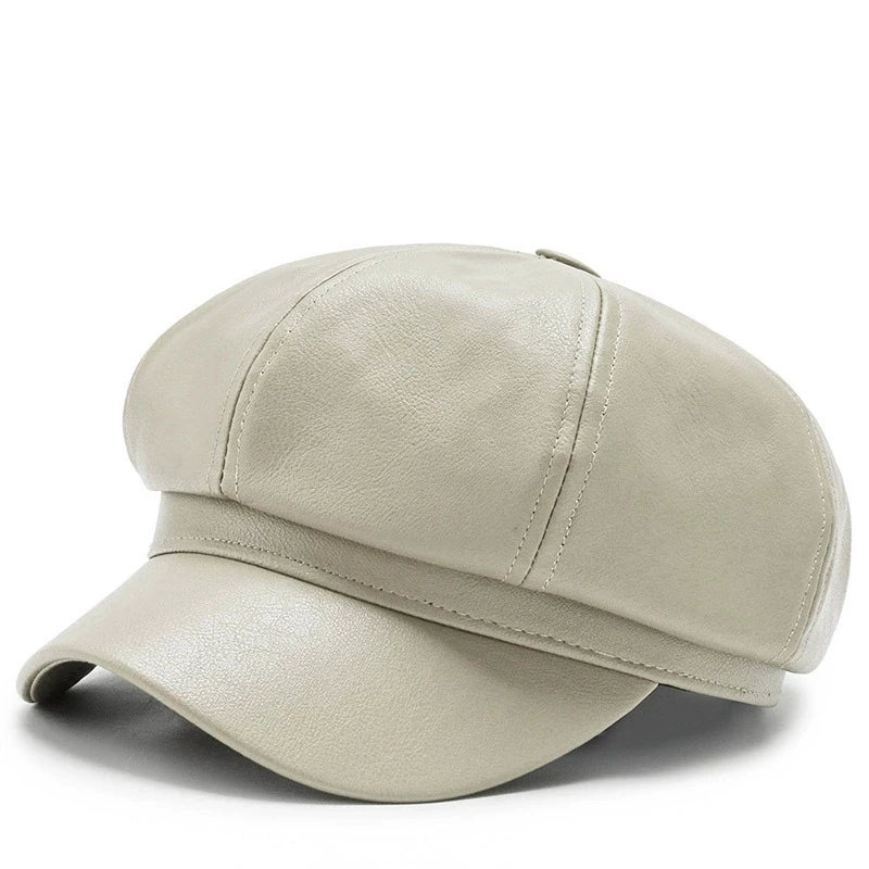 New Korean Style Pu Leather Octagonal Hat for Men and Women Versatile Painter's Hat Retro Newsboy Hat, Artistic Painter's Hat - Detail 1