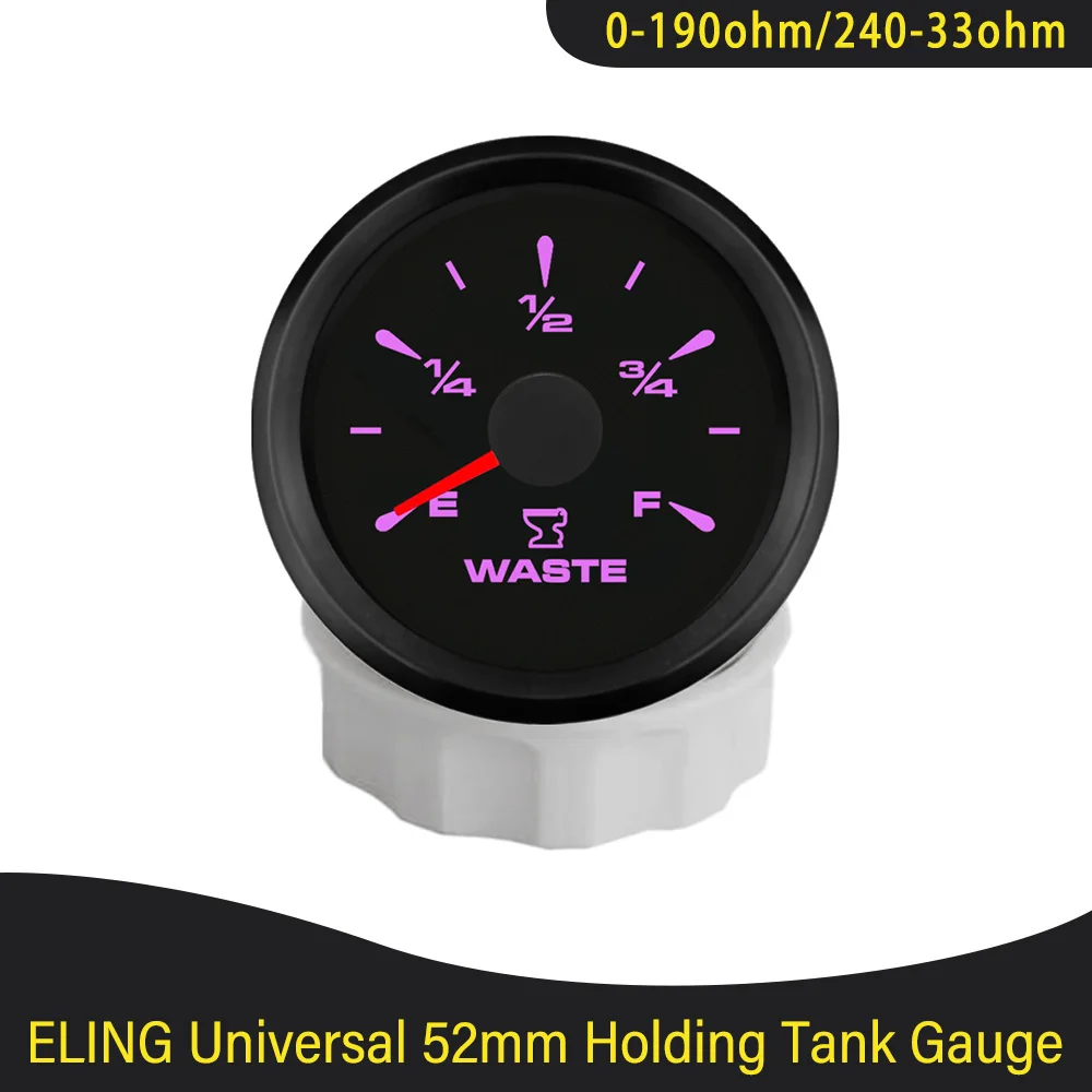 

52mm Holding Tank Level Gauge Meter Signal 0-190ohm 240-33ohm with 8 Colors Backlight for RV Yacht Luxury car Universal 9-32V