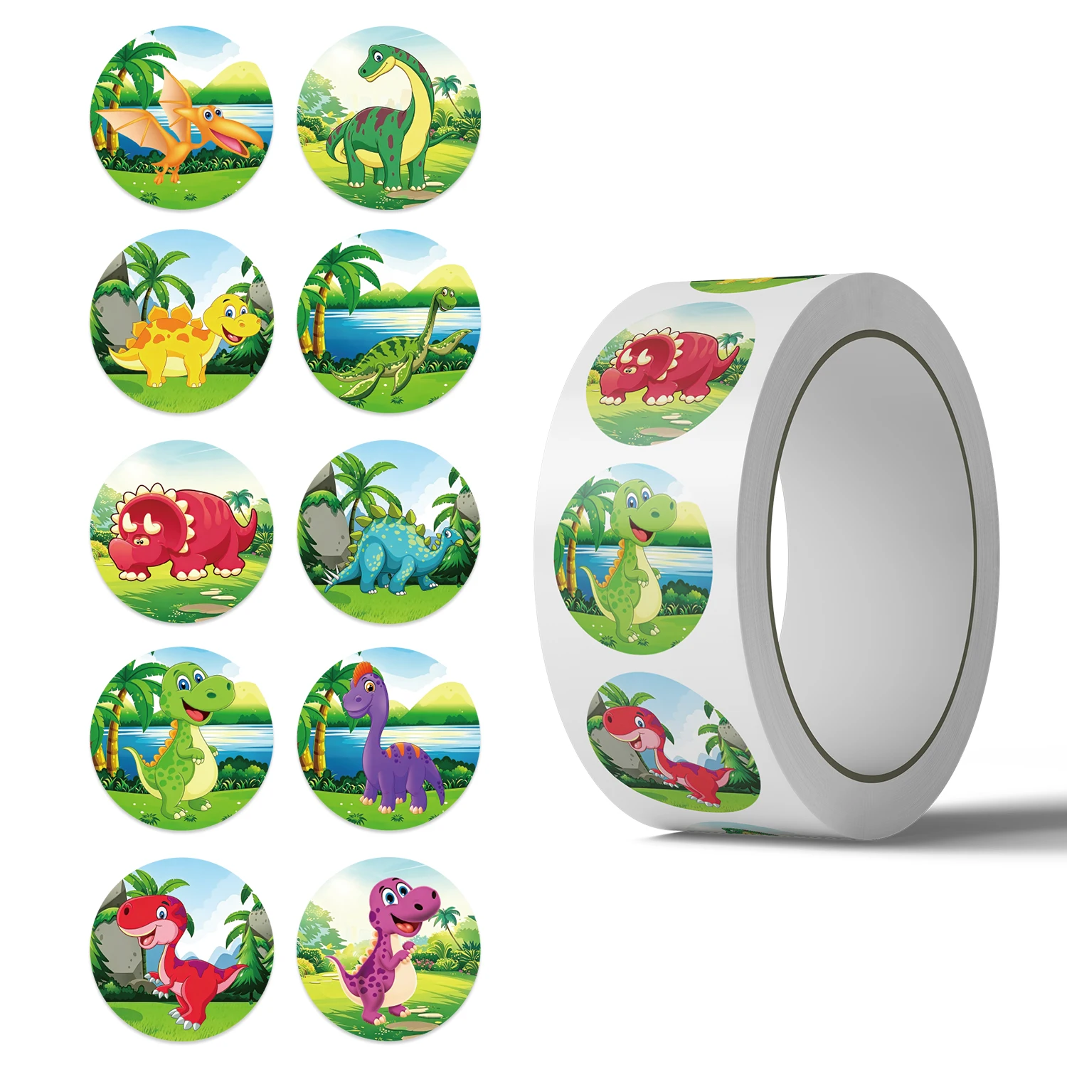 500PCS Dinosaur Animals Cartoon StickersReward Encouragement Home Decor Labels Jungle Dinosaur Print Roll PVC Sticker Notebook