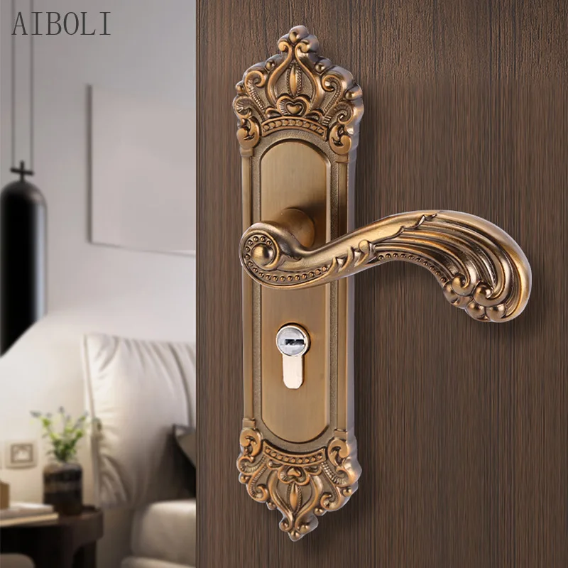 Modern Simple European Style Mute Yellow Bronze White Black Gray Indoor Household Room Bedroom Solid Wood Handle Door Lock