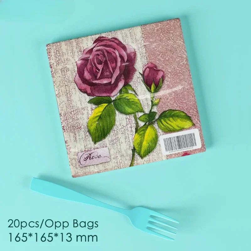 Summer Floral Tissue Paper Food Grade Rose Printed Napkins Fragrance Free Tissue Paper 2-ply 20pcs