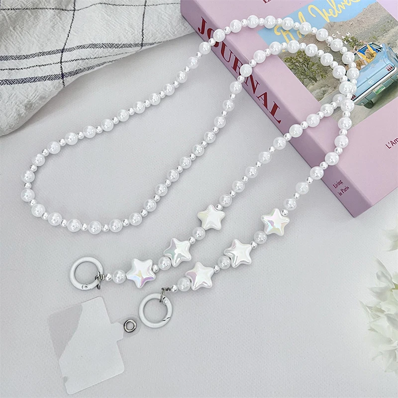 Long Crossbody Pear Bead Star Phone Chain Pendant For Huawei Xiaomi Smart Phone Rope Strap Bag Decoration