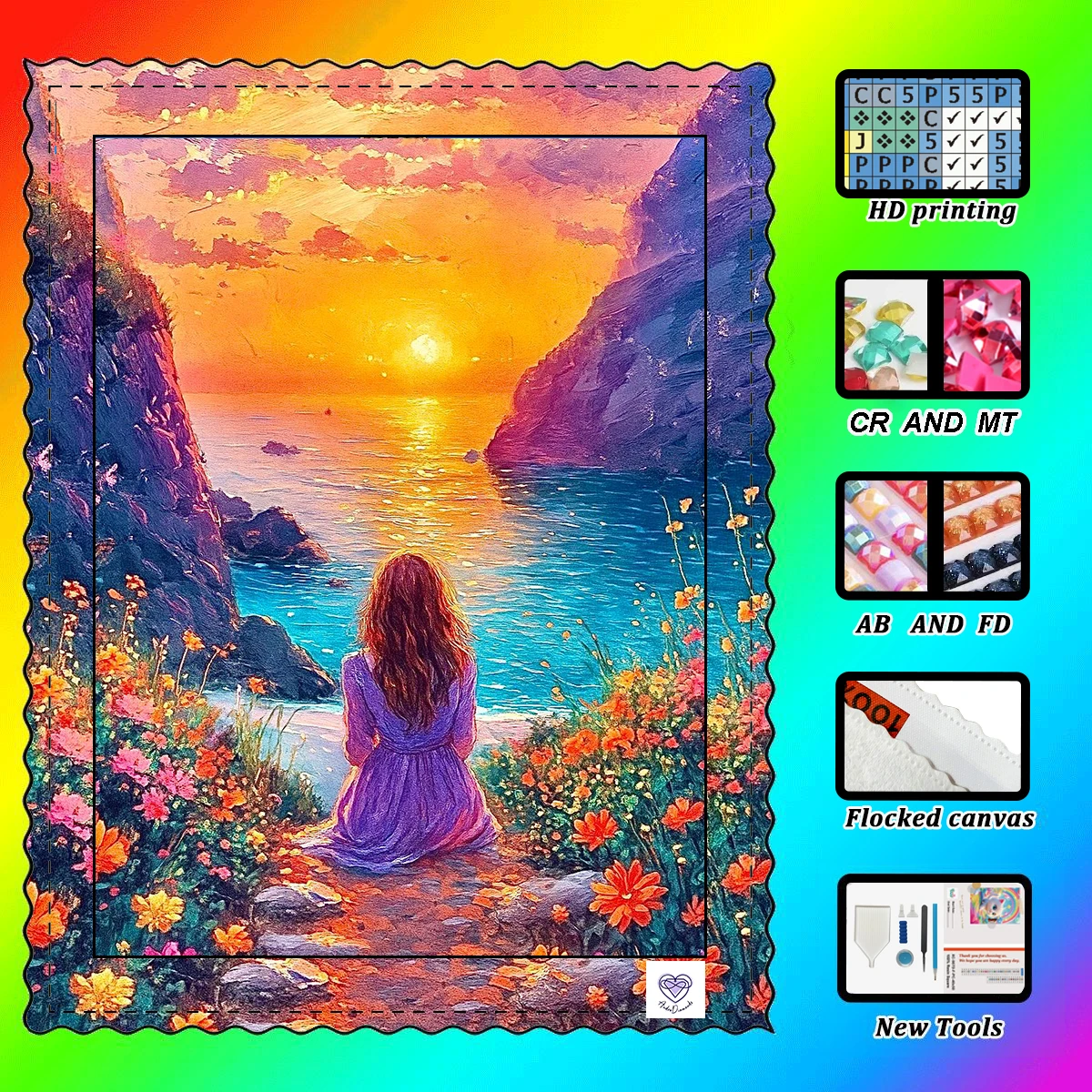 

【Andre Diamond Art】Artistic sunset girl Resin FD &AB &CR & MT are dazzlingly intertwined With flocking cloth as the base,