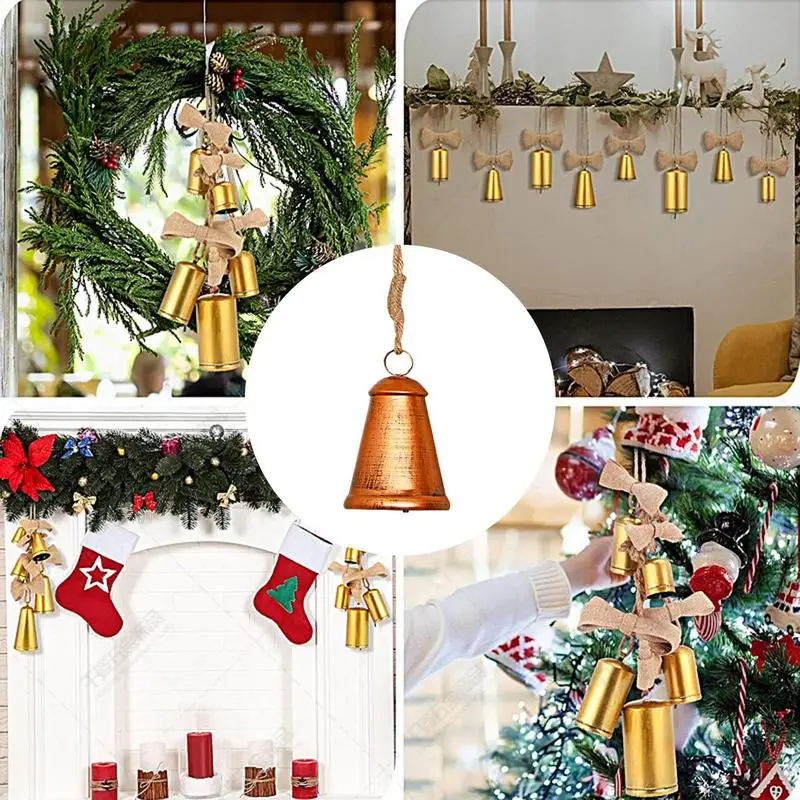 Cow Bells For Decoration Christmas Metal Bells Christmas Chimes Bells Jingle Tree Decor With Jute Rope For Wall Gardens Home