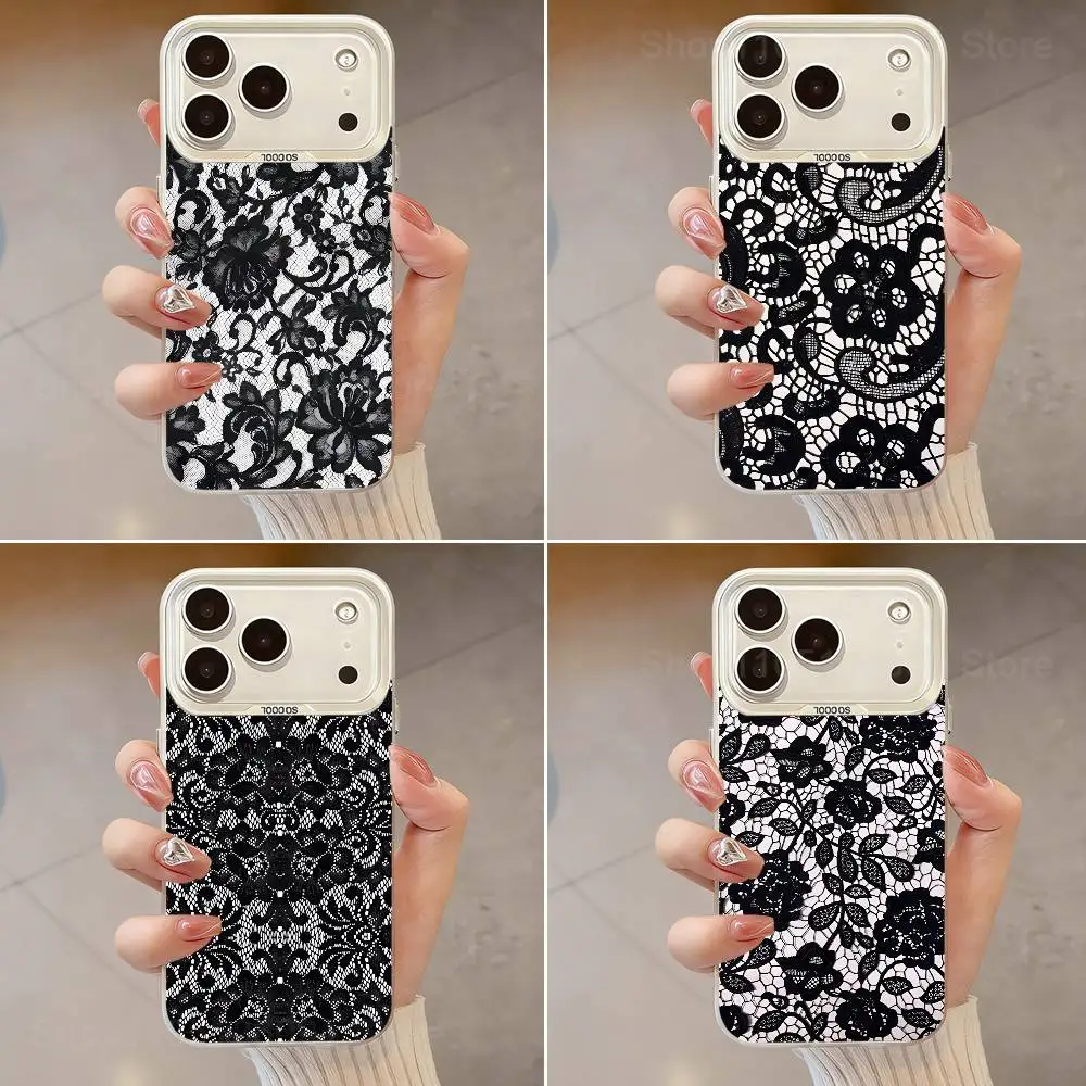 Coque de téléphone imprimée en dentelle noire, pour iPhone 17,16,13,12,X,11,15,14,Pro,Max,Plus,SE4,Air,Mini blanc IMD HD mat