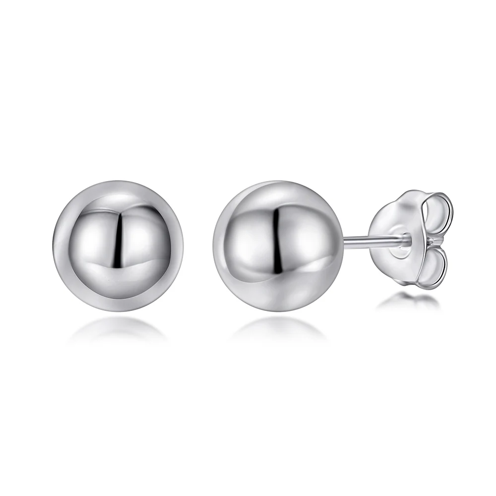 

Sun Star Custom 925 Sterling Silver Simple Ball Stud Earrings Solid Rhodium for Wedding Engagement Party Gift CMA Certified