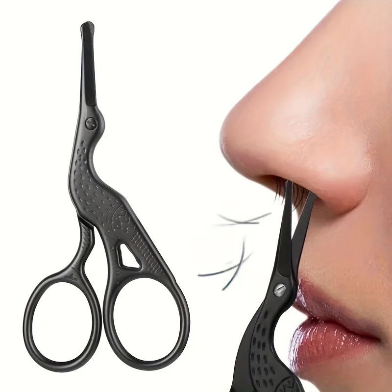 Geprägte Nasenhaar- und Bartschere aus Edelstahl – russisches Design mit gebogenem Rand, Augenbrauen-Make-up-Werkzeug, langlebige Schönheitsschere