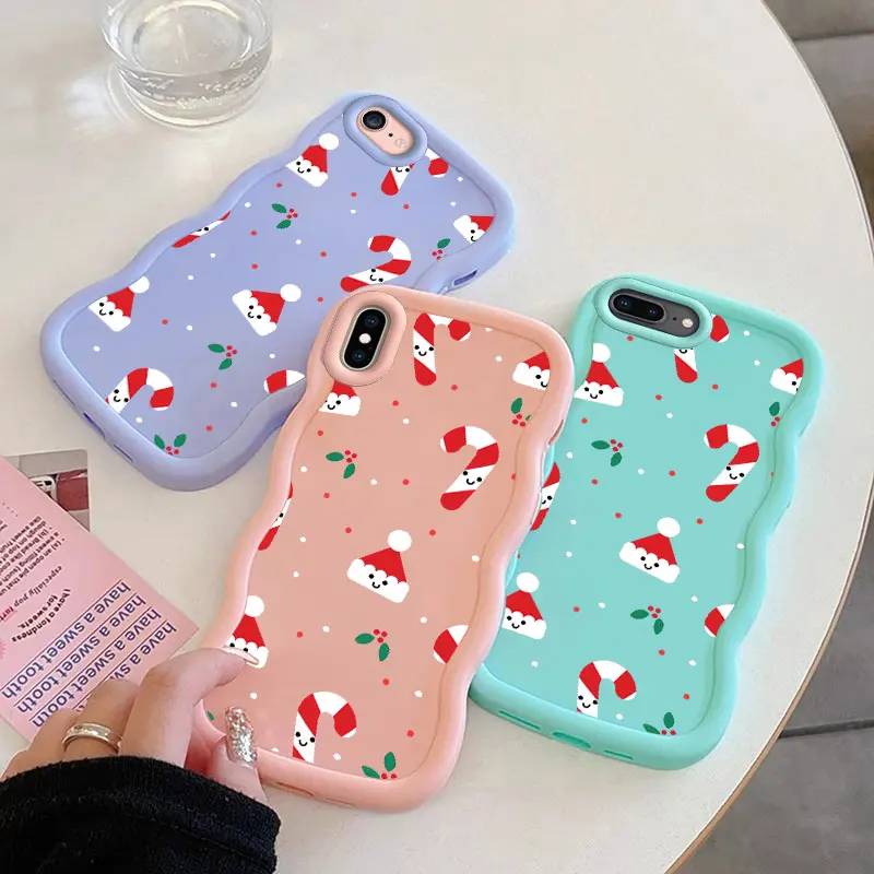 Merry Funny Christmas Macalong Phone Case for iPhone 7 8 PLUS SE 2020 2022 X XS MAX Soft Coque Wavy edged Shockproof Cover