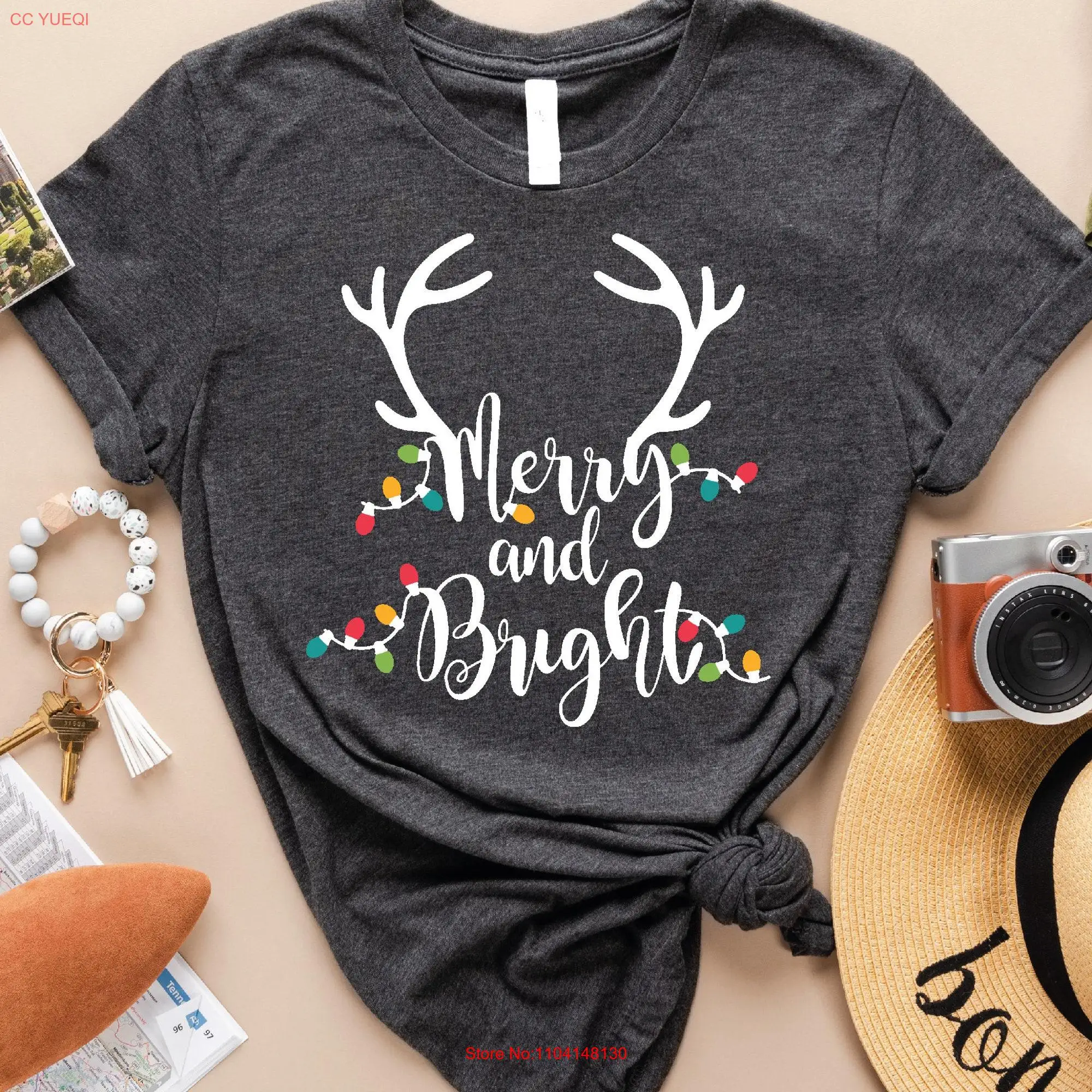 Merry And BrighT T Shirt Christmas LighT New Year Family G172 long or short sleeves