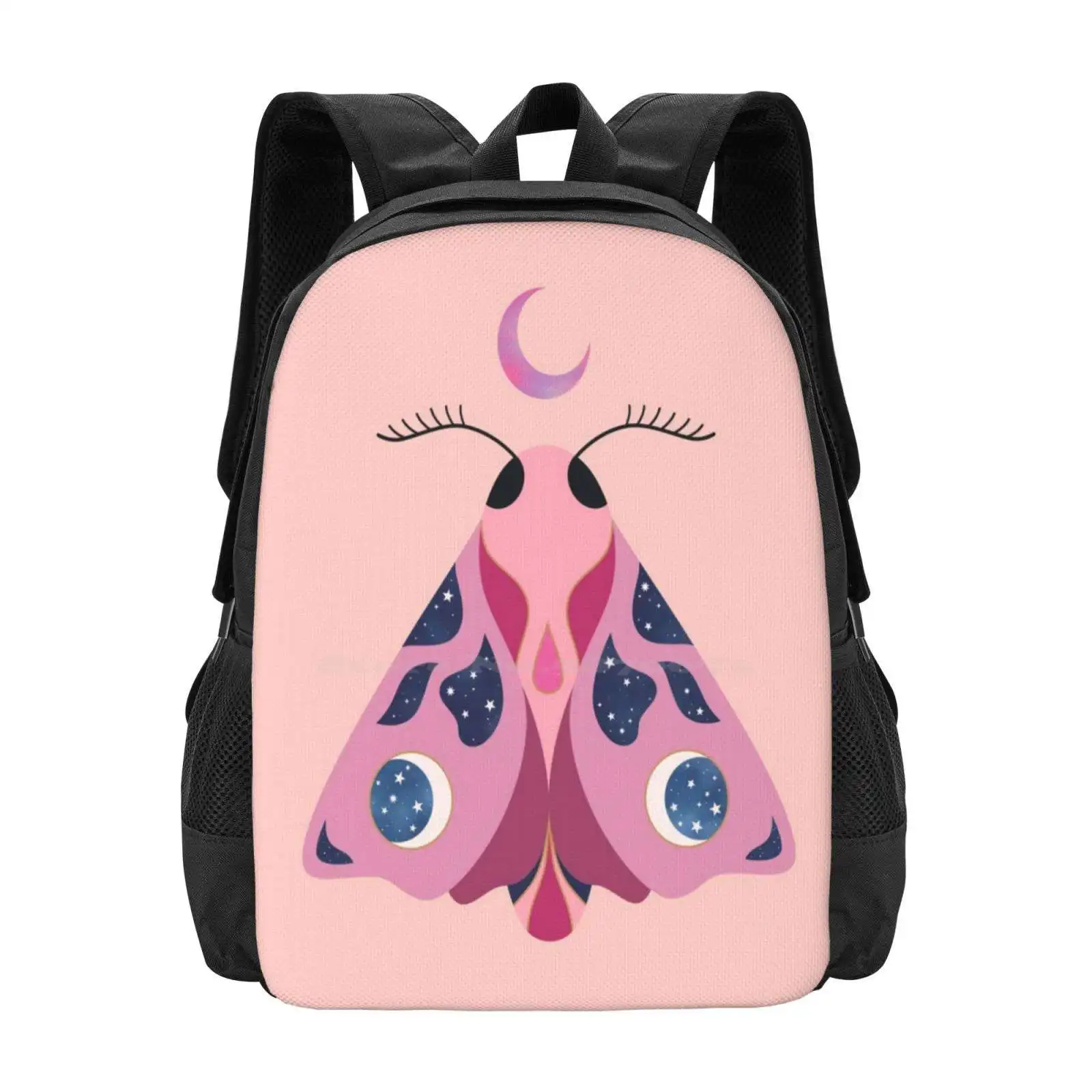 

Luna Moth Pattern Design Laptop Travel School Bags Moth Butterfly Space Stars Moon Luna Celestial Galaxy Pink Blue Pastel Cute