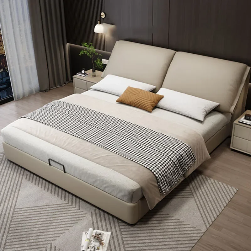 

Bedroom Wooden Bed Space Saving Modern Luxury Platform Sleeping Soft King Size Comfortable Bed Princess Muebles Hotel Furniture