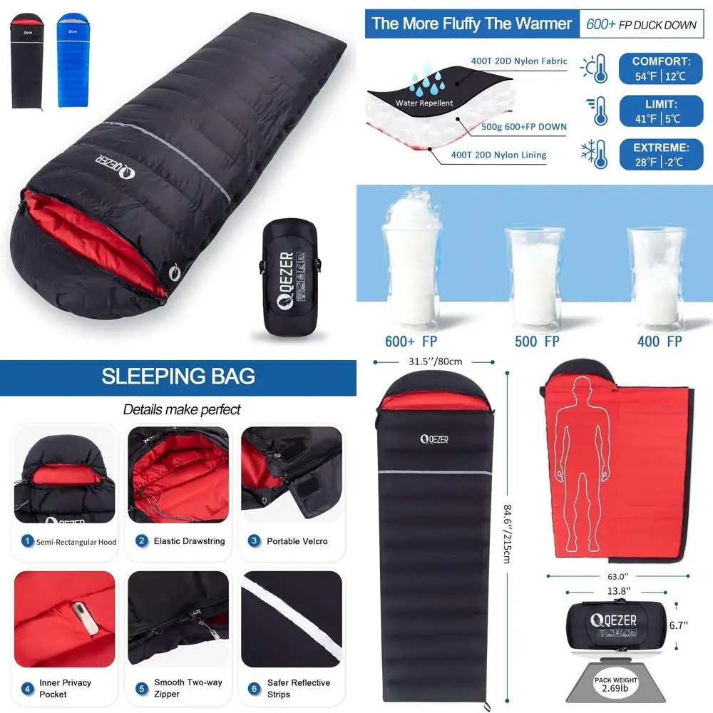 

Сверхлегкий спальный мешок Power Down на 600 наполнителей для взрослых — компактный, для походов, кемпинга и пеших прогулок с компрессионным мешком