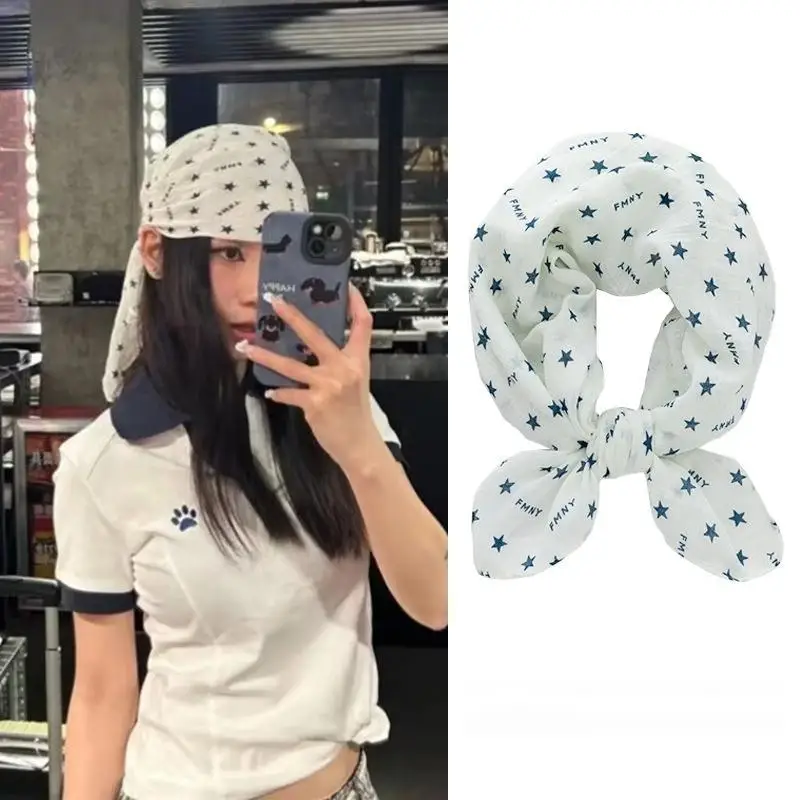 

Large Square Star Hair Scarf Spicy Girl Hip Hop Punk Bandana Turban Y2K Retro Streetwear Fashion Women Silk Scarf Headband New