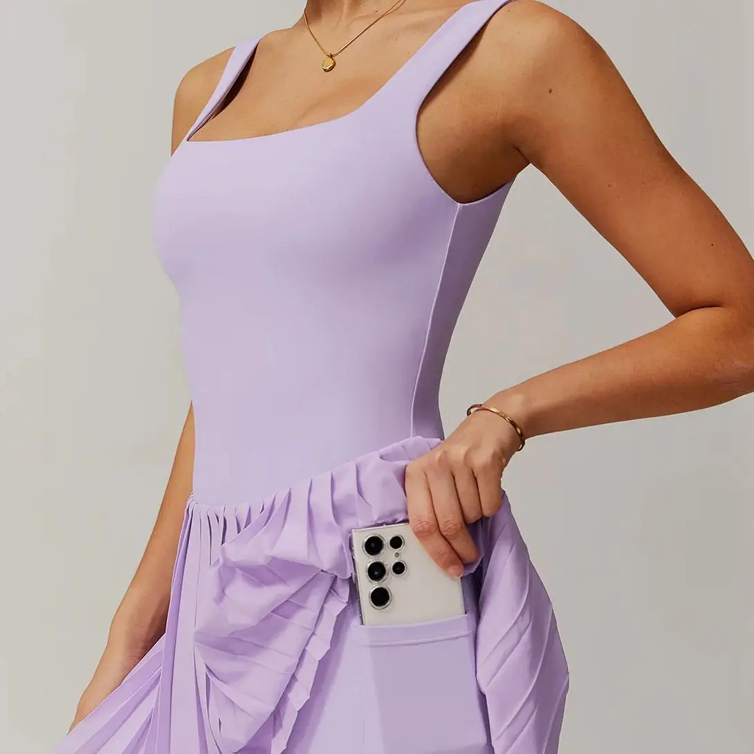 New Gym Yoga Clothes Women\'s Short Tennis Skirts With pocket Yoga Jumpsuit Tracksuit Set Sport One Piece Sleeveless Short Skirts
