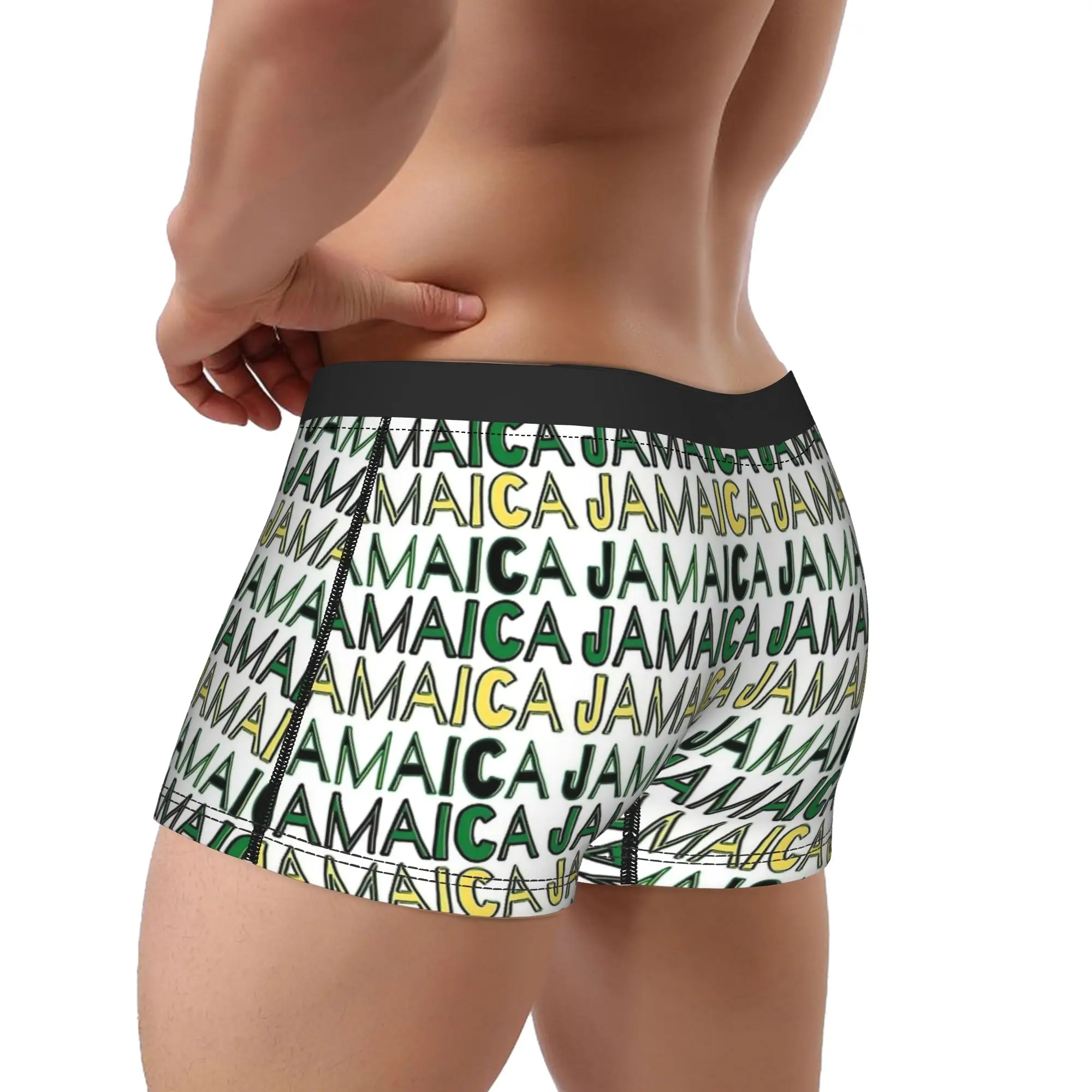 JAMAICA Letter Print Boxer Shorts  3D Pouch Underwear High Quality Custom DIY Boxer Brief Sexy Soft Man Underpants Plus Size 2XL
