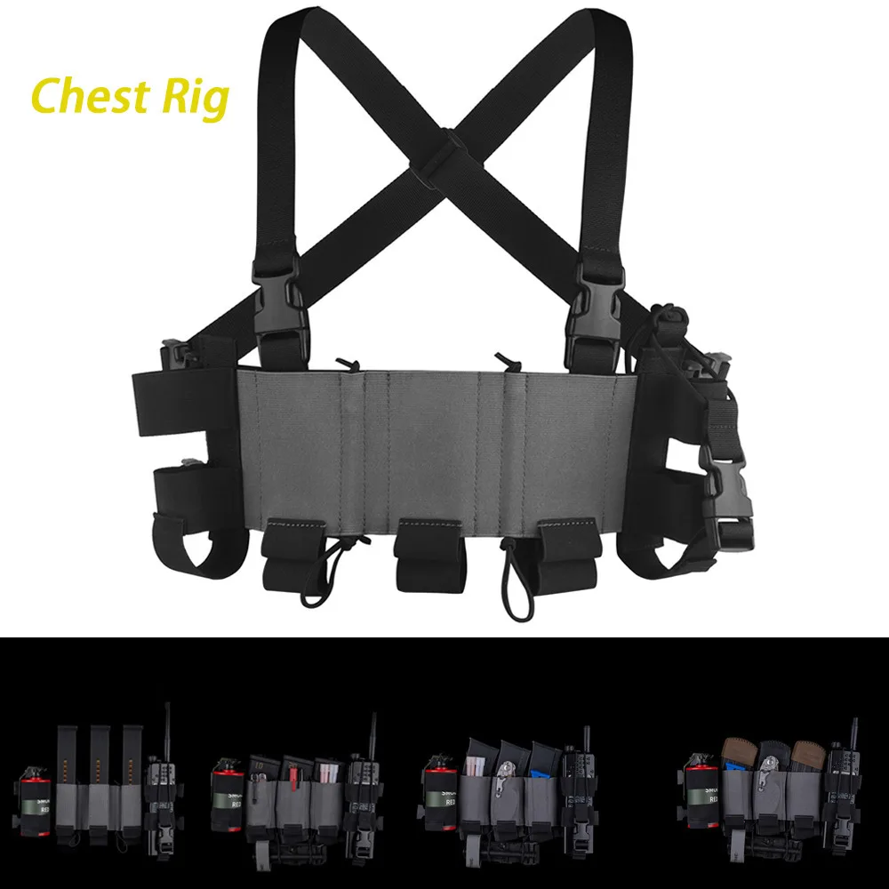 

Tactical DR Chest Rig 2-Layer Militar Elastic Rifle Pistol Mag Pouch Emergency Medical Comms Gear for Range Training UG Style