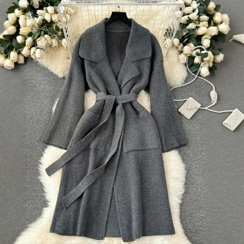 

Women's Casual Woolen Coat round Neckline Knitted Outerwear Fashionable Top Comfortable Fit for Spring Autumn Winter