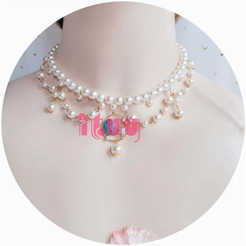 Handgemaakte Lolita Retro Barokke Edelsteen Ketting Oceaan Shell Hanger Parelsnoer Bruiloft Zoete Sleutelbeen Ketting Accessoire