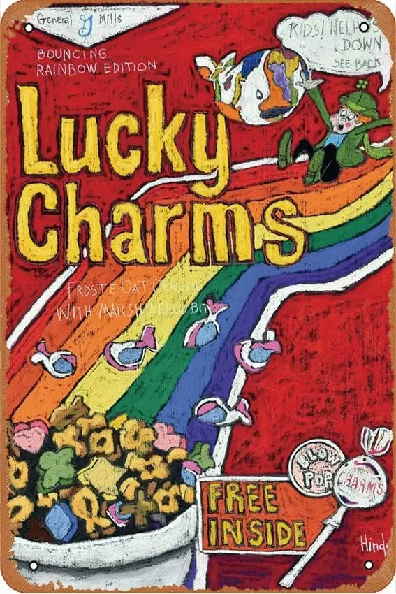 Vintage Lucky Charms Cereal Box Funny Metal Tin Sign Wall Decor 12x8 InchGarage bar Coffee Shop Home Wall Decoration sign