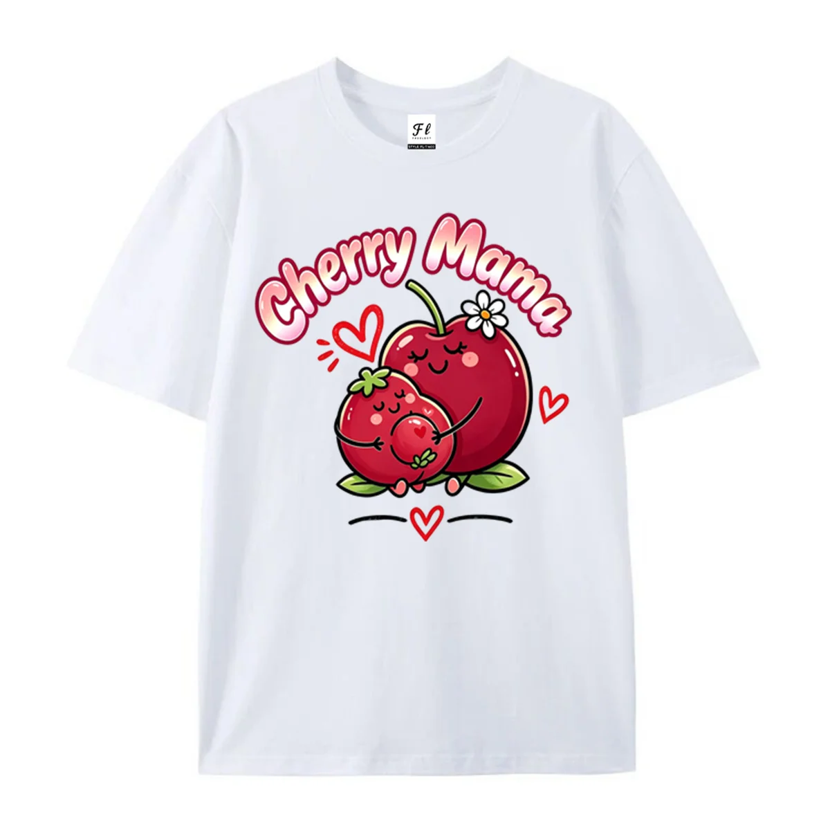 Cherry Mama Cute Cartoon Cherry Family Graphic T‑Shirt Crew Neck Short Sleeve Cotton Top For Men Women Sweet Fruit Theme Mama