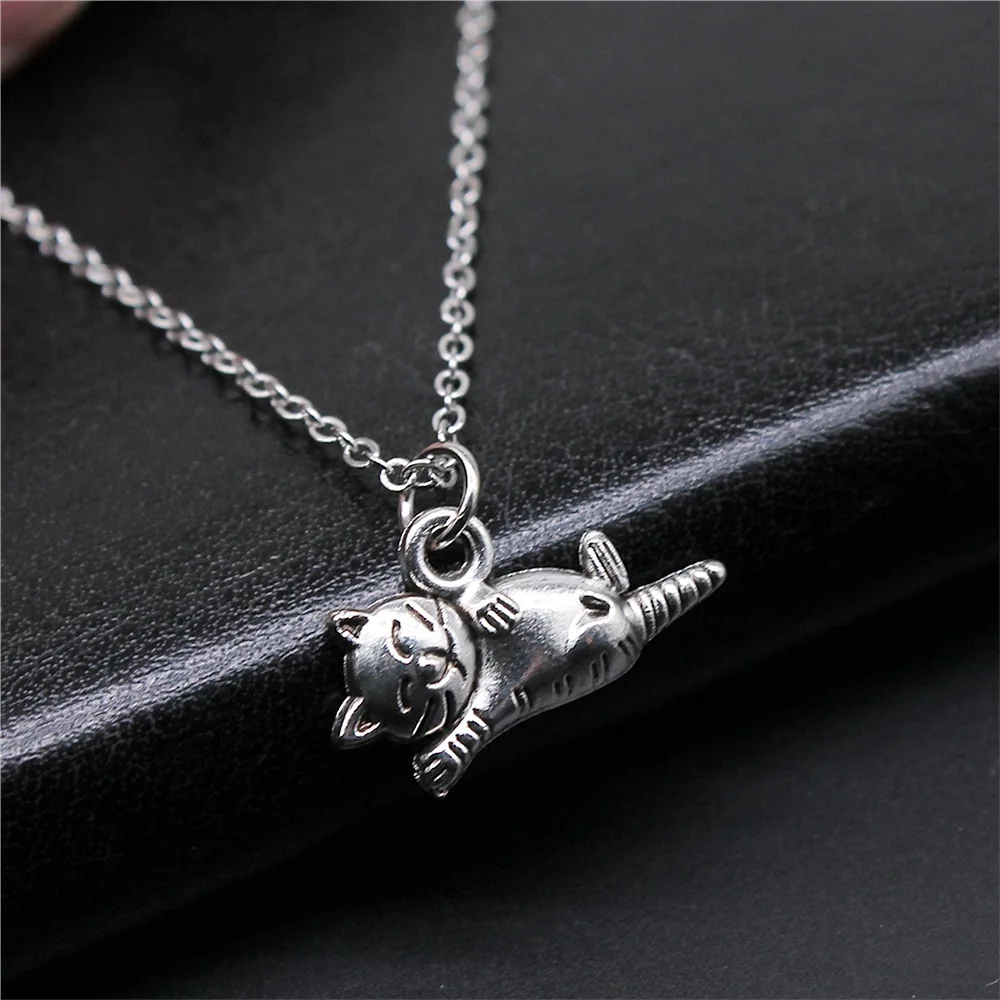 Simple Classic Fashion 20x12mm Antique Silver Color Cute Cat Pendant Girl Women Short Chain Necklaces Choker Necklace