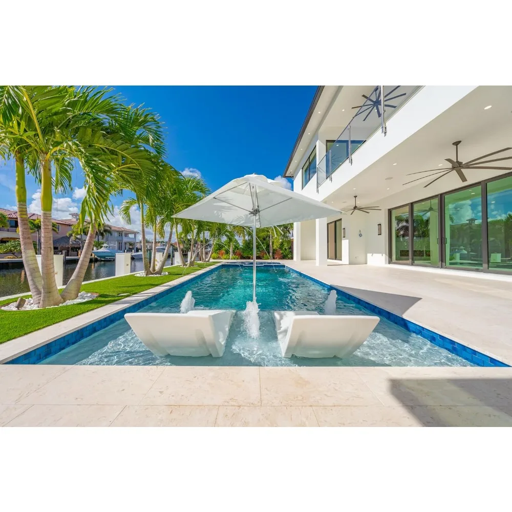 كرسي استرخاء كلاسيكي أبيض، داخل حمام السباحة، مصمم لعمق الماء حتى 9 بوصة، أكوا في الهواء الطلق، متوافق مع جميع أنواع حمام السباحة