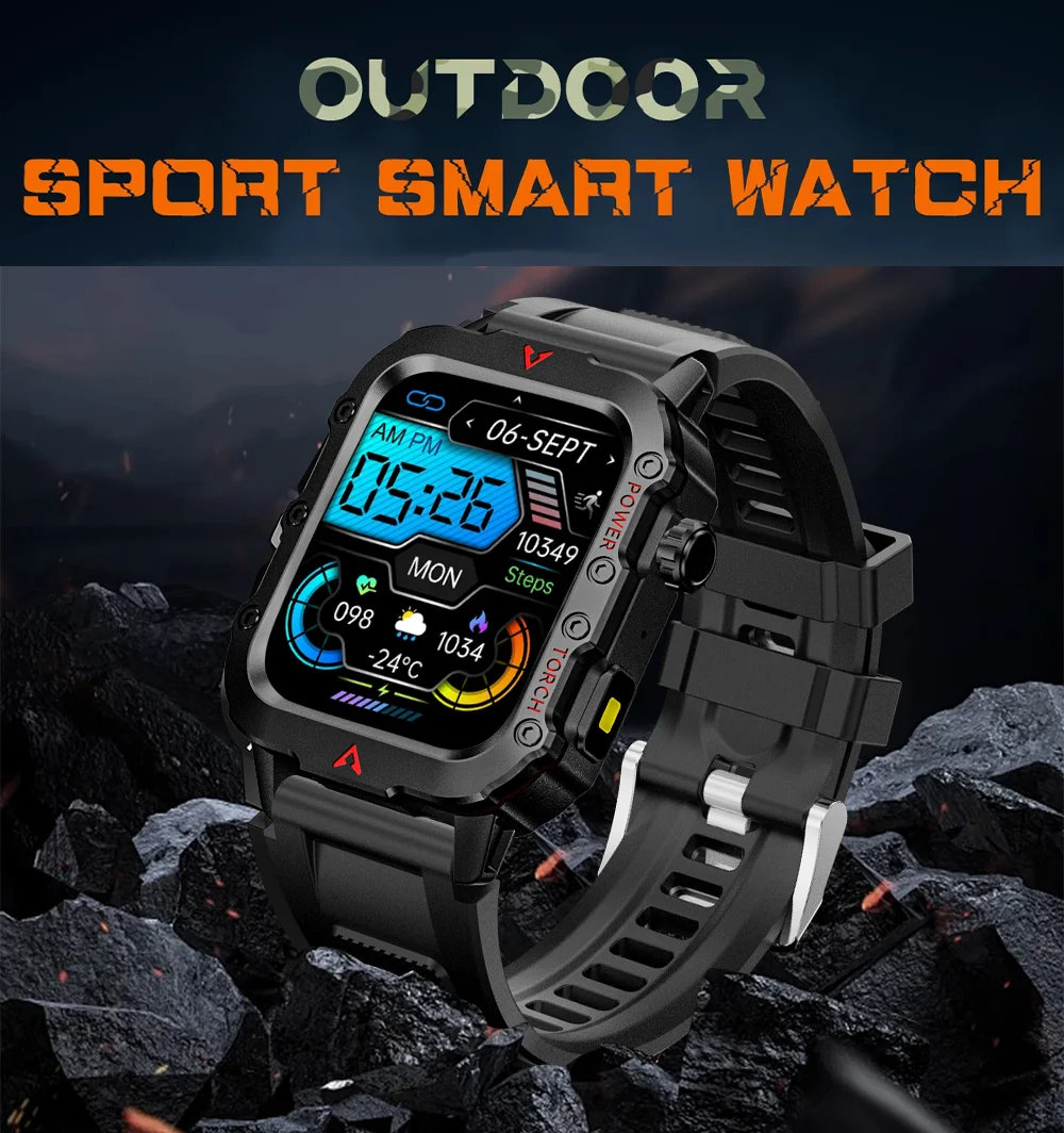 LAXASFIT 2025 New Smart Watch Men's Outdoor Watch 1.85 inch Voice Assistant Bluetooth Call with LED Flashlight Smart Watch
