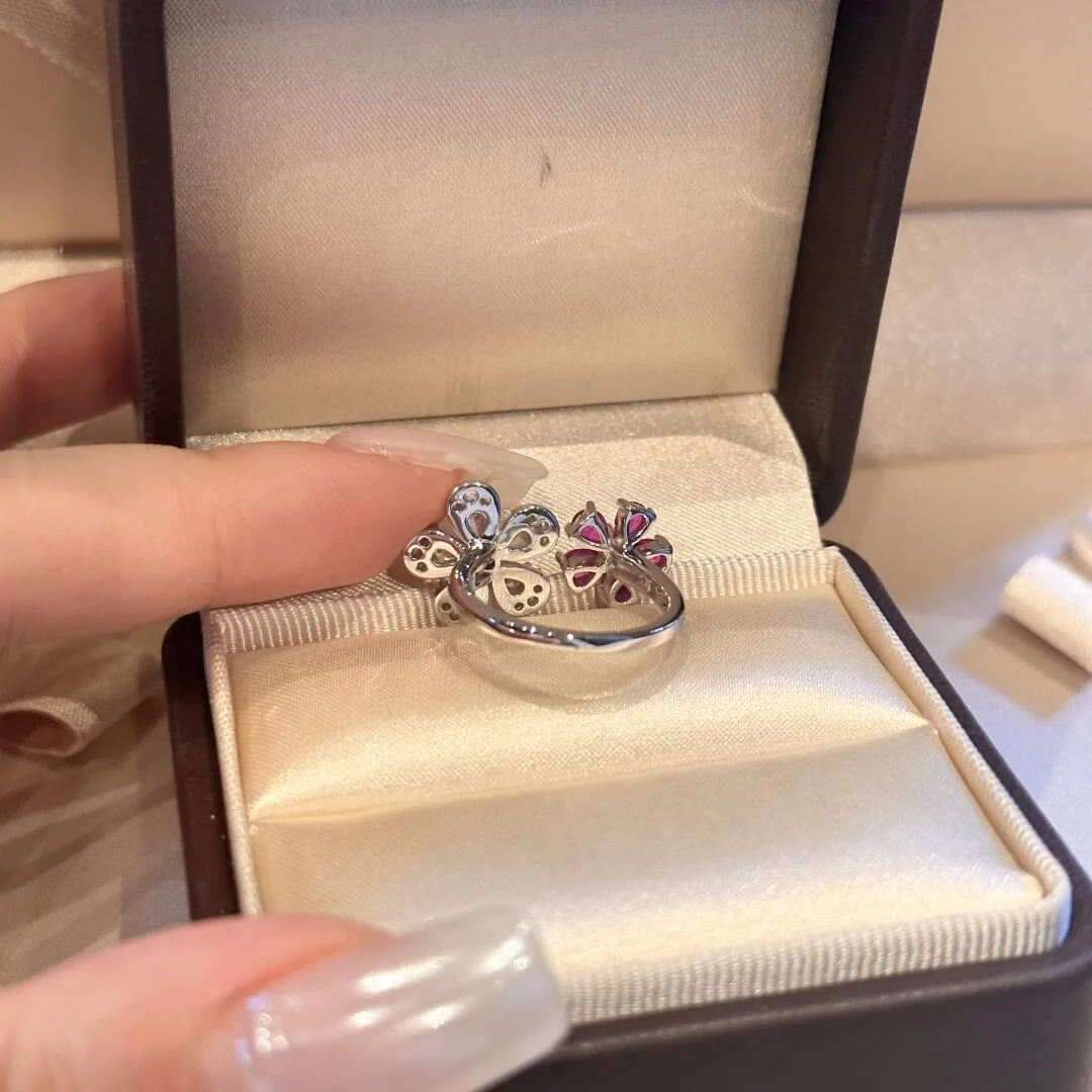 خواتم عصرية وعالية الجودة من الفضة المبهرة عيار 925 على شكل زهرة حمراء ماسية كاملة للنساء هدايا مجوهرات فاخرة ورائعة