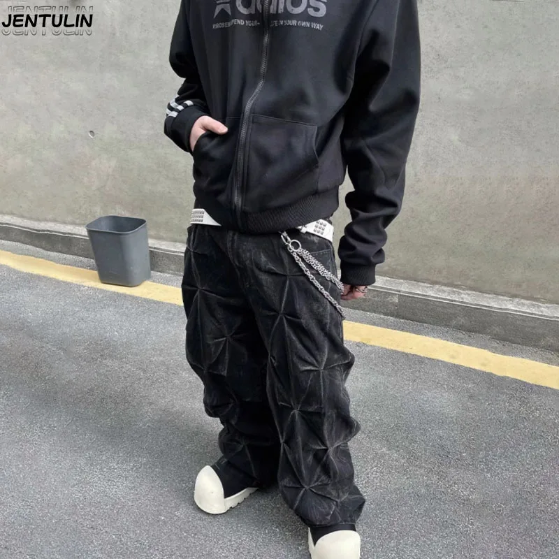 Y2K Aesthetics New Pattern Embroidery Baggy Jeans Men High Street Vintage Hip Hop Fashion Casual Couple Wide Straight-leg Pants