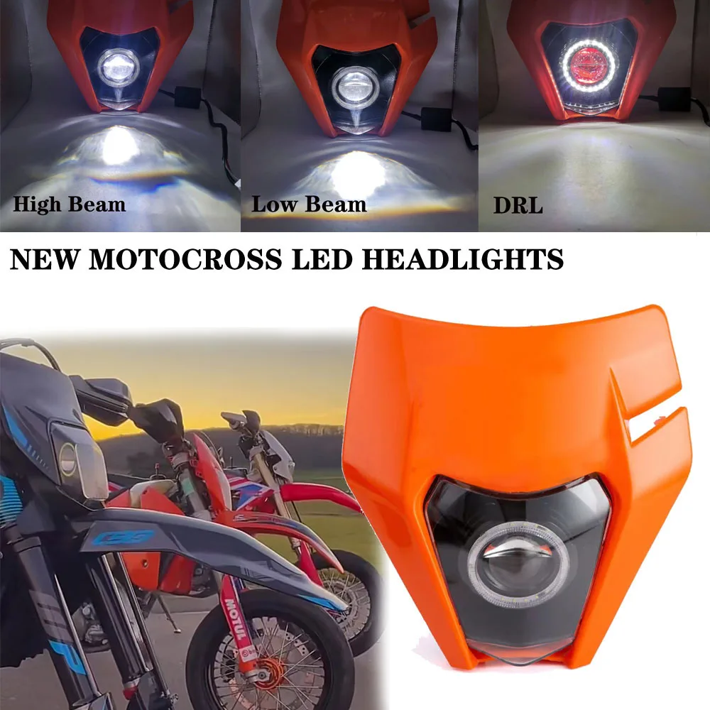 

Motorcycle New LED Headlight Headlamp Head Light Supermoto Fairing For KTM EXC SXF MX Dirt Bike Enduro LED Headlight Assembly