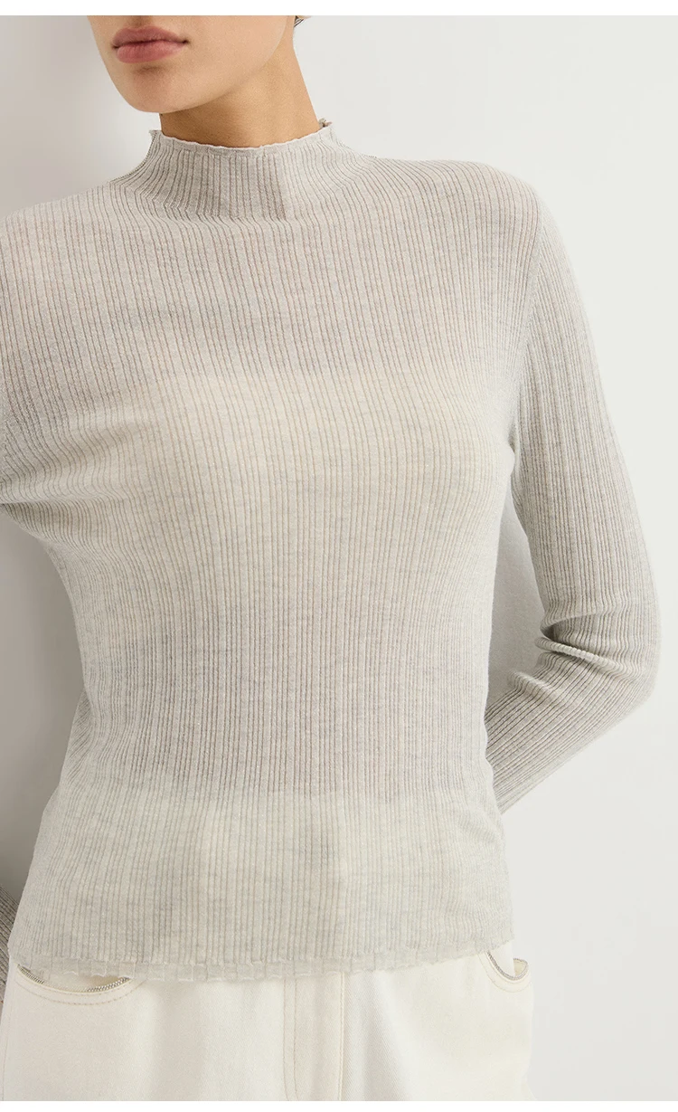 BL3621732 Damen-Pullover mit Stehkragen aus Wollmischung, Lurex, gerippt, langärmelig, mit Wellenkragen, seitlicher Kette und metallischem Glanz für den Herbst – Detail 4