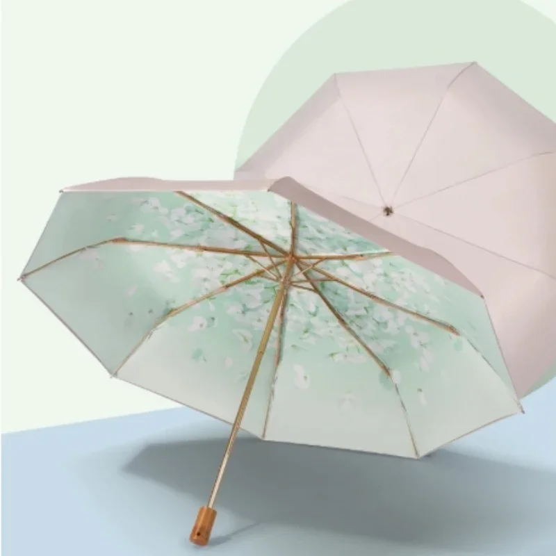 Double Layer Folding Sun Umbrella UPF50+ UV Protection Rain Sun Dual Purpose Parasol for Women Travel Daily Use 2 in 1 접이식 양산