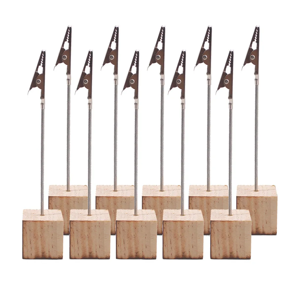 10Pcs Wooden Name Card Holder Creative Paper Clip Desktop Photo Holder Table Number Stand for Party Restaurant Table Decoration