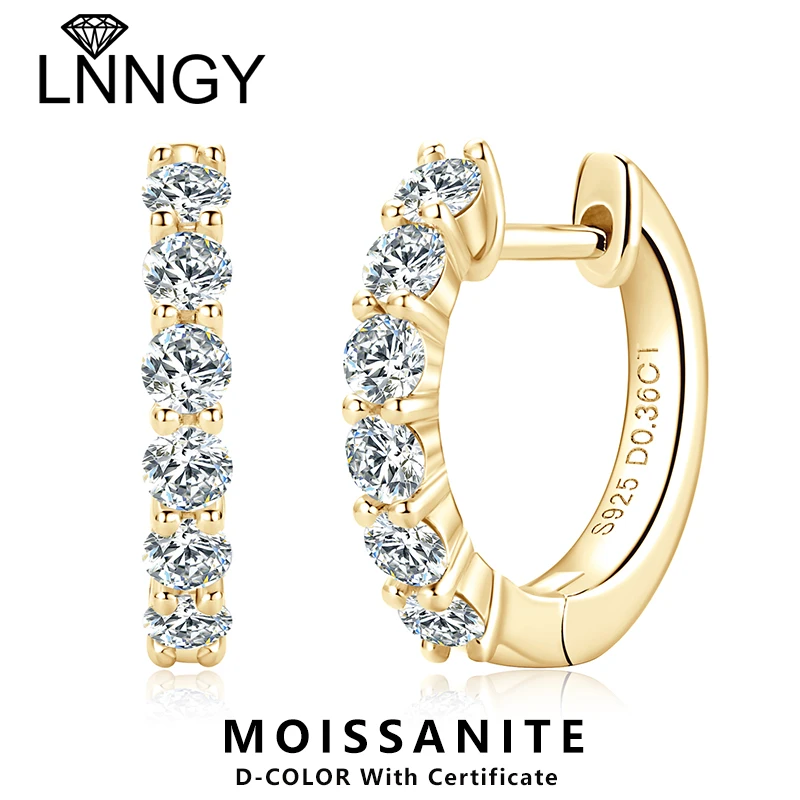 

Lnngy 2.5mm Moissanite Hoop Earring 925 Sterling Silver Earrings For Women Girls Korean INS Jewelry Pendientes Oorbellen