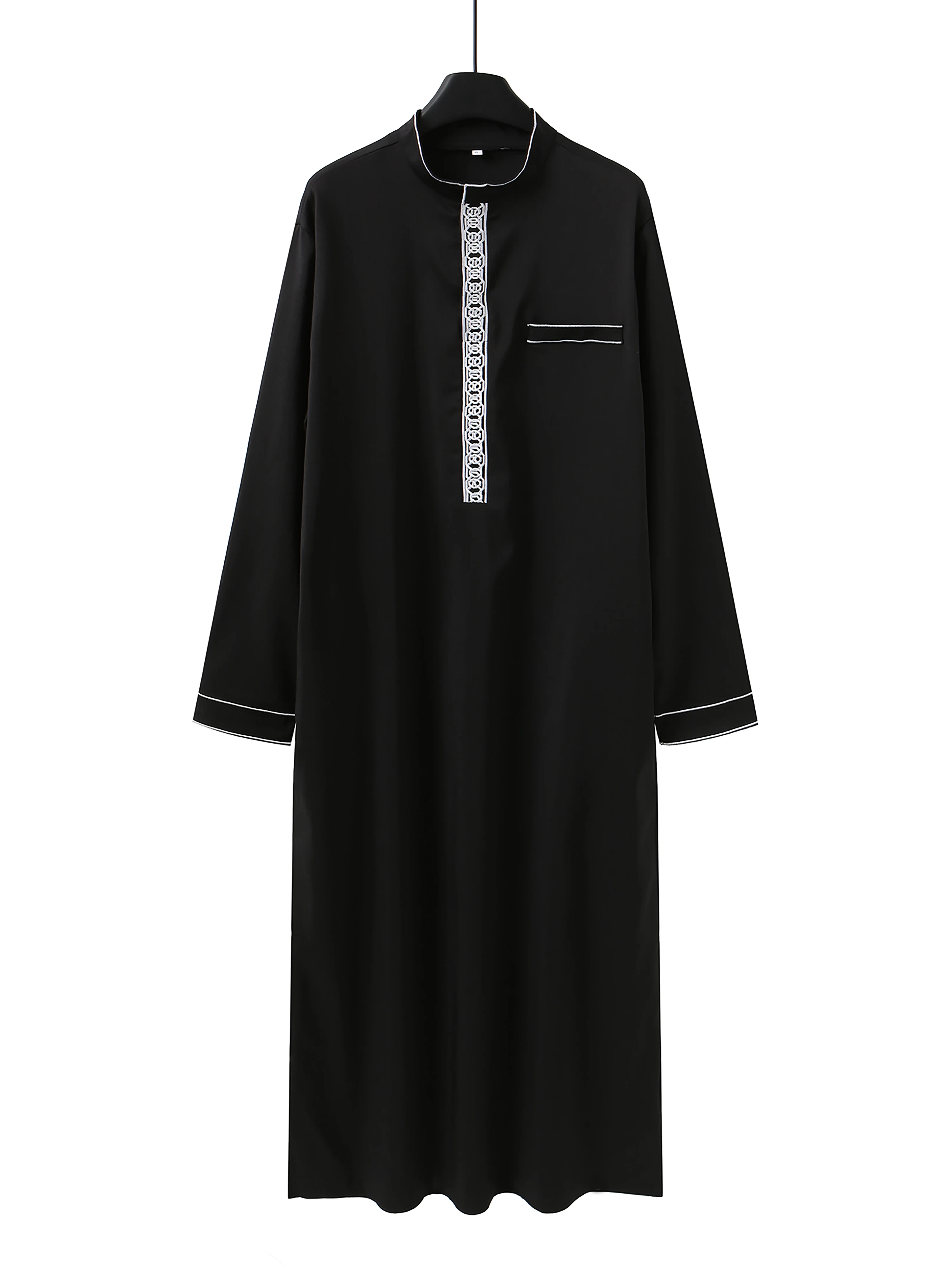 2025 رداء رجالي عربي إسلامي، ياقة مطرزة بأكمام طويلة، ثوب رجالي عربي بياقة واقفة، رداء إسلامي فضفاض