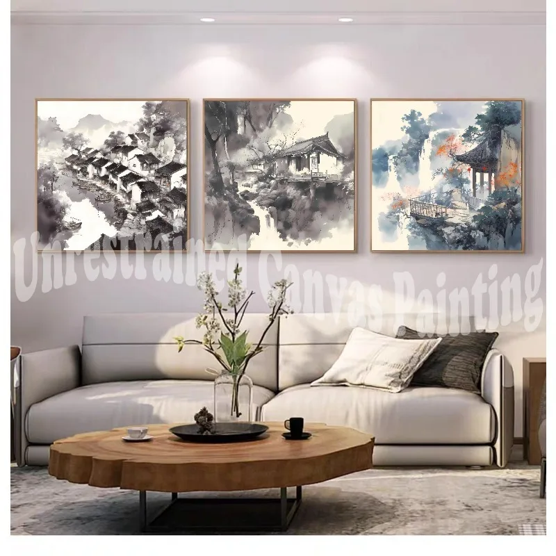 

Landscape Forest Mountain River Crane Plum Blossom Temple Art Poster Canvas Painting Wall Art Prints Picture Home Decor