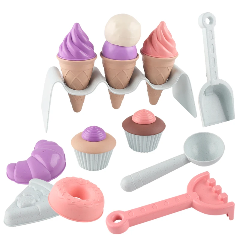 어린이 해변 아이스크림 장난감 아이스크림 콘 해변 모래 파기 및 눈 놀이 도구 보관 배낭 생일 선물