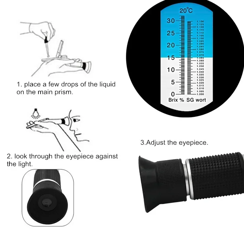 

Sugar Concentration Atc Densimeter Fruits 0-32% Refractometer Meter With Handheld Saccharimeter Grapes Brix Tester Sugar