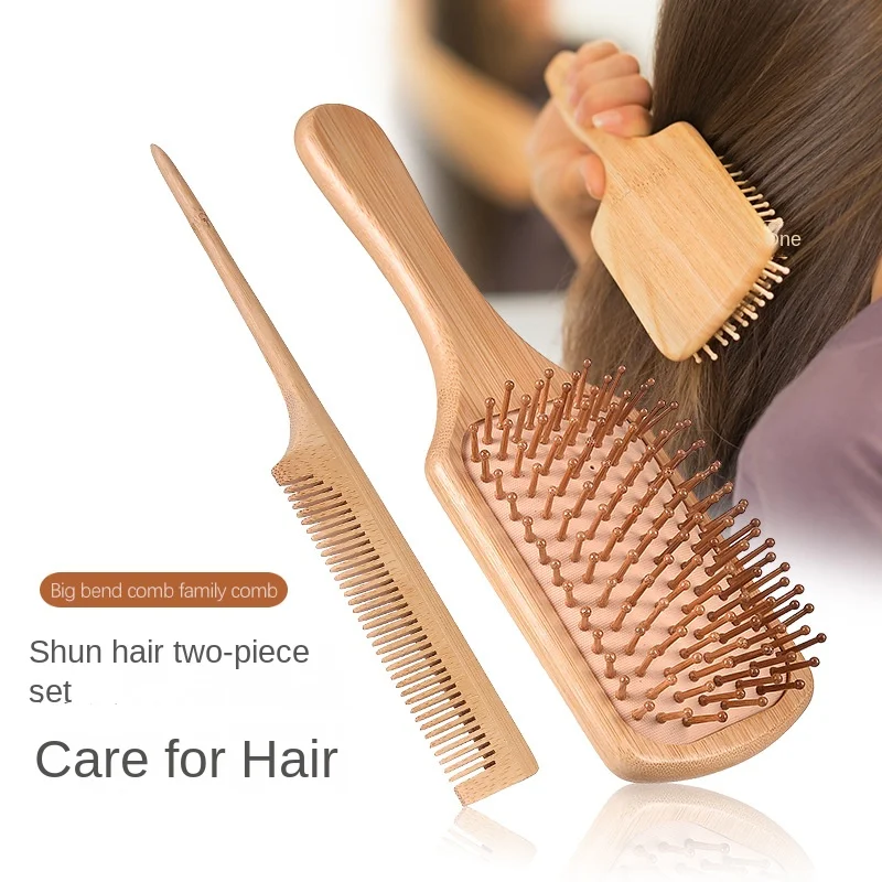 Eco Friendly Air Cushion Massage Comb Suit, Portable Hairbrush with Bamboo Handle for Massaging Scalp, Home Essentials