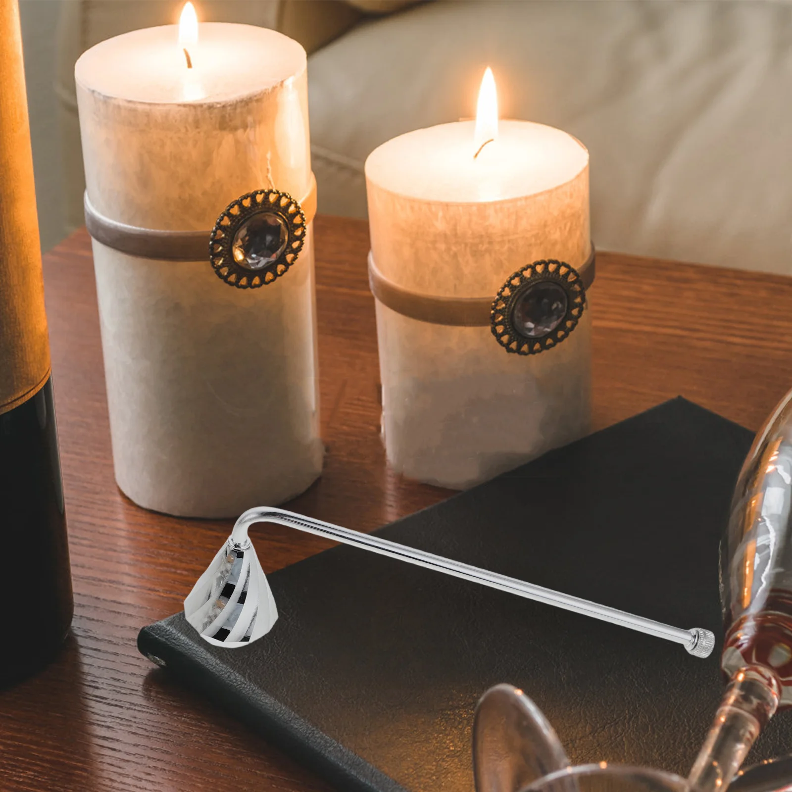 Retro 7 Inch Snuffer Cover Metal Wick Extinguisher Tool Decorative Accessory for Holiday Party Home