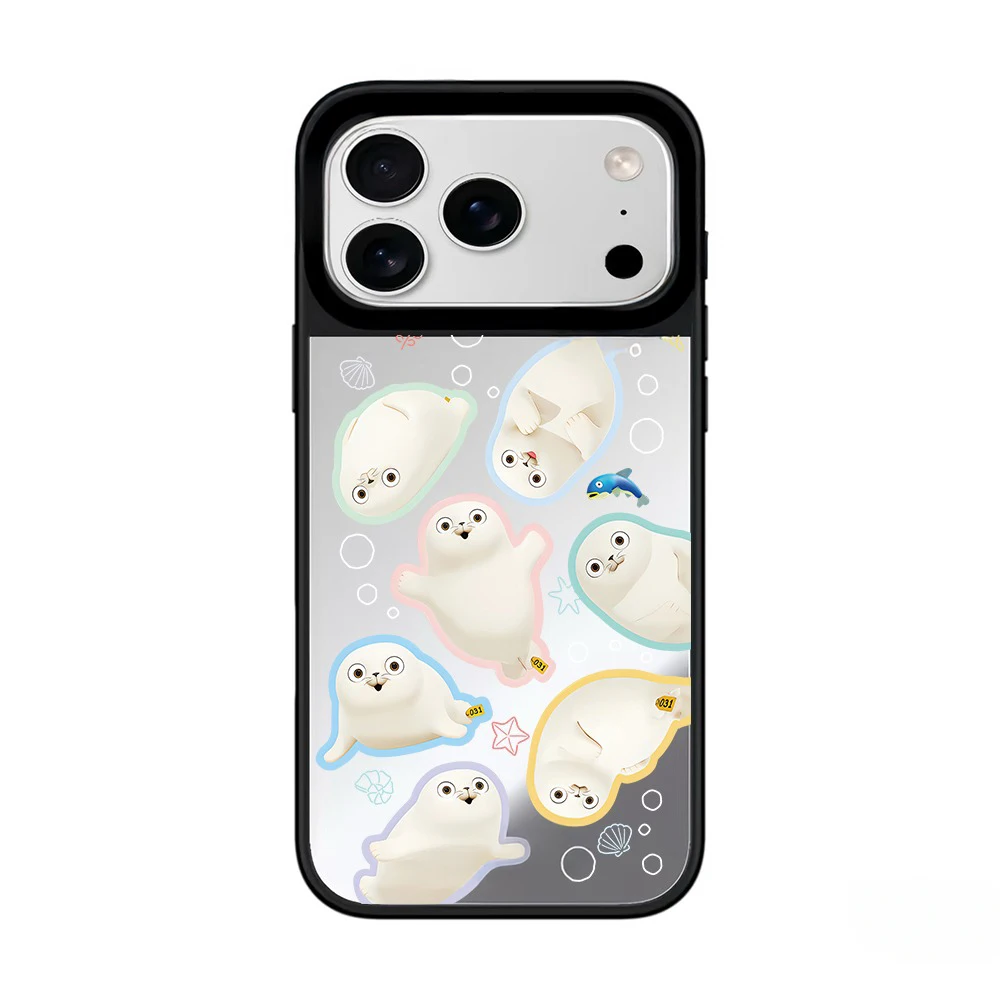 Cute Cartoon Seal Mirror Magnetic Phone Case Cover for IPhone 17 16 15 14 13 12 Pro Max Case