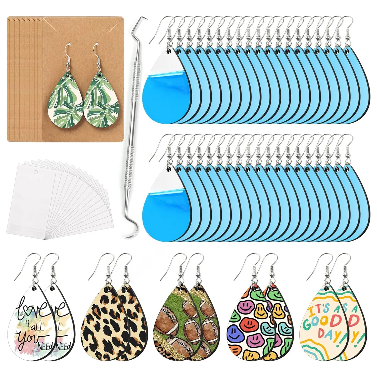 

Sublimation Earring Blanks Bulk Unfinished MDF for Jewelry DIY Sublimation Keychain Printing with Template Weeder Hook Jump Ring