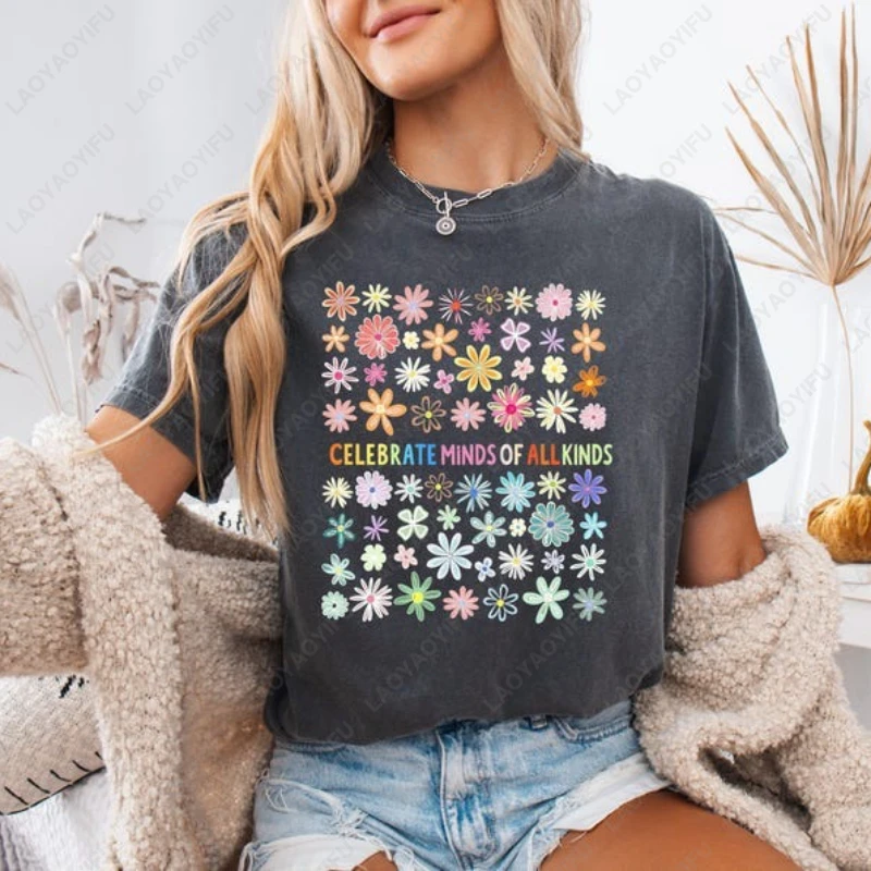 Autism Awareness Celebrate Minds of All Kinds Tshirt SPED Teacher Gift for Men Women Back To School Shirt Cotton Harajuku Tees