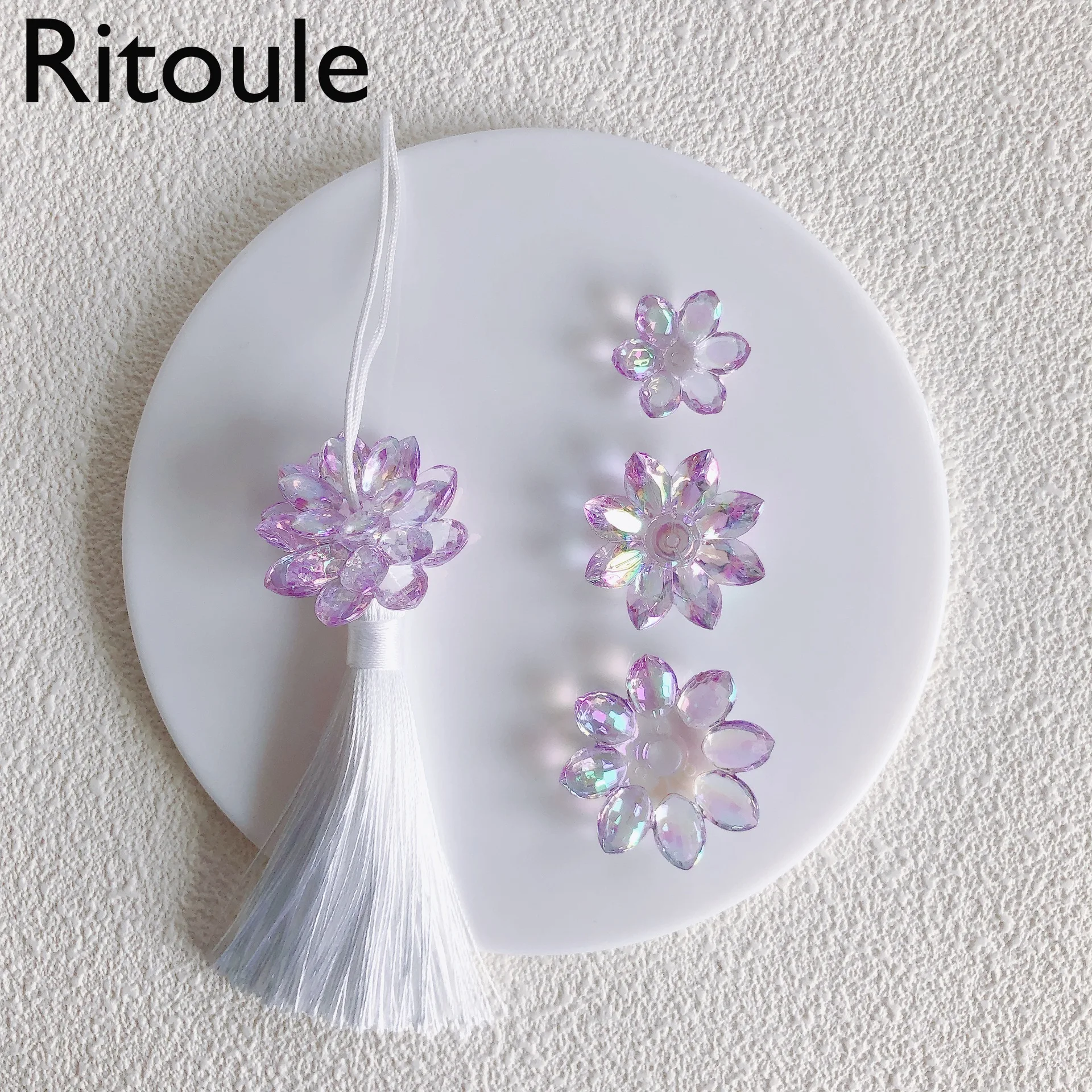 DIY jewelry accessories transparent aurora color acrylic fringed lotus accessories pendant4PCS