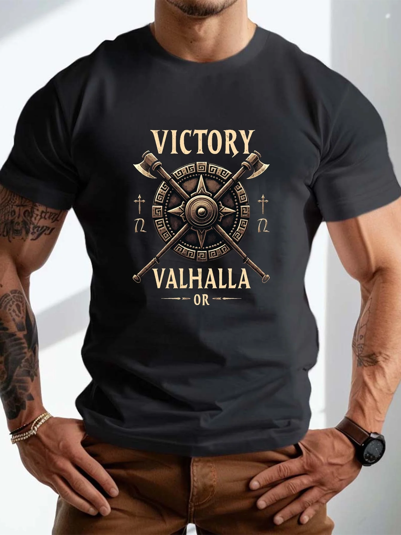 

Новая футболка — мужская футболка больших размеров Viking Victory Valhalla — повседневная летняя футболка с дизайном скандинавской мифологии, белая, короткая