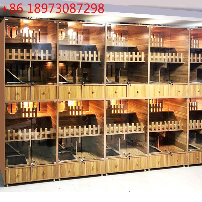 

Cat display cabinet villa solid wood large space glass door cage cabinet foster care