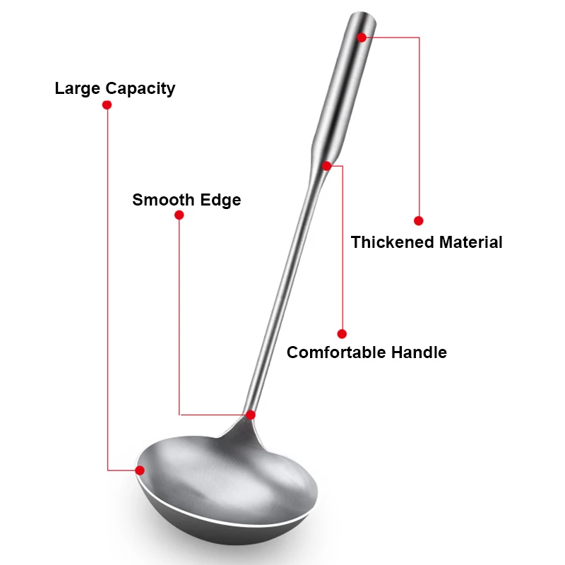 Stainless Steel Chef Cooking Spoon Wok Spoon, Long Handle Soup Spoon Serving Ladle - Kitchen Tools Wok Utensils