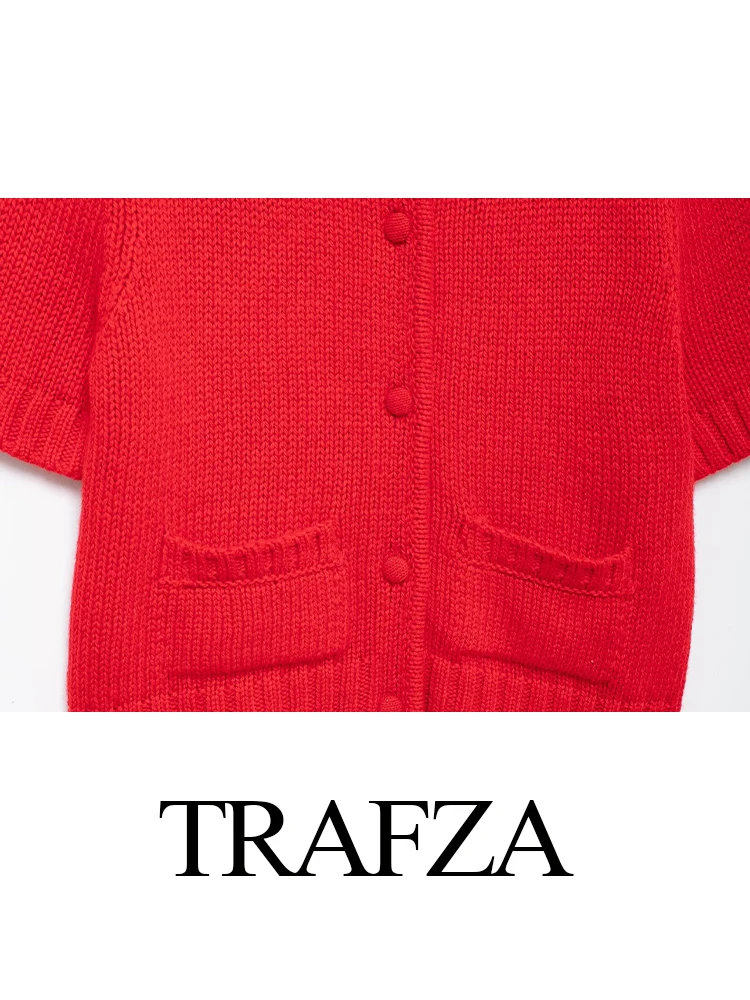 Trafza Damesmode Nieuwe Gebreide Vest Met Korte Mouwen Dames Elegant Revers Single Breasted High Street Casual Trui