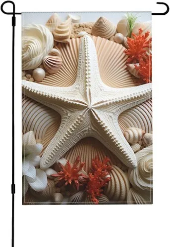 Garden Flags Double Sided Yard Flag Large Seashell Starfish Garden, 12x18 Inch XXQ